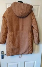 Bnwt Rrp £180 Lands End Brown Borg Reversible Quilted Coat Size Xs Xsmall Uk 8