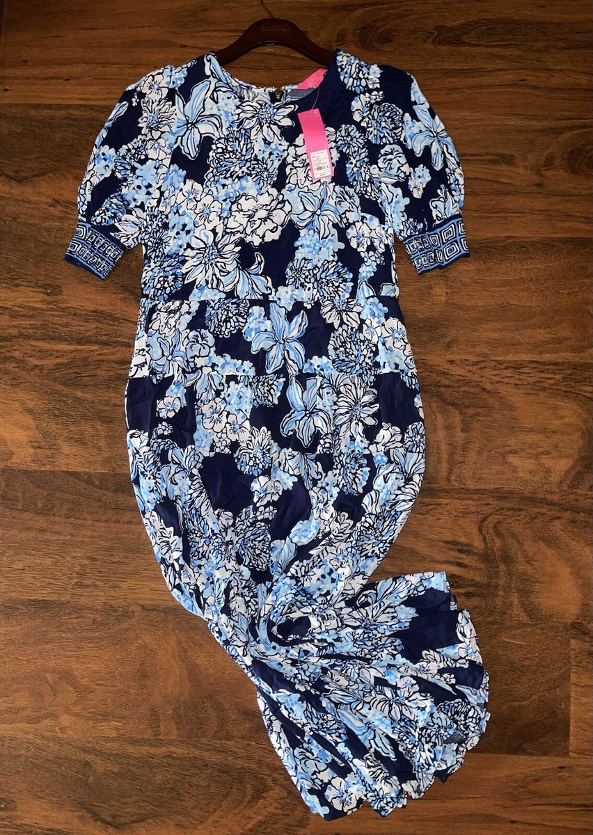 Lilly Pulitzer Ameilia Elbow Sleeve Midi Women's Dress Low Tide Navy : 6 Lilly Pulitzer Ameilia Elbow Sleeve Midi Women's Dress Low Tide Navy : 6