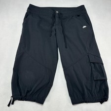 Nike Pants Youth Large 12-14 Black Cargo Capri Drawstring Swoosh Athletic Sporty