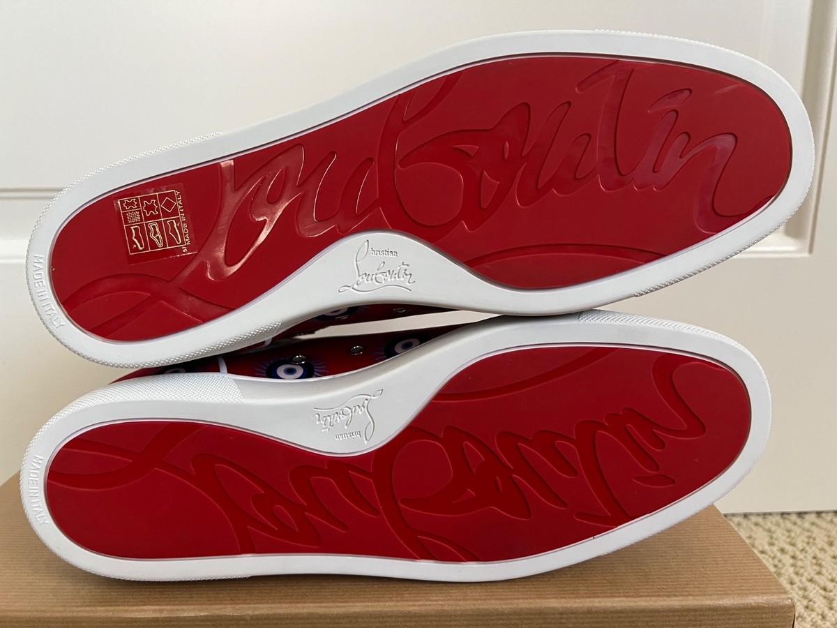 New Christian Louboutin Louis Evil Eye Red Logo Satin Low Top