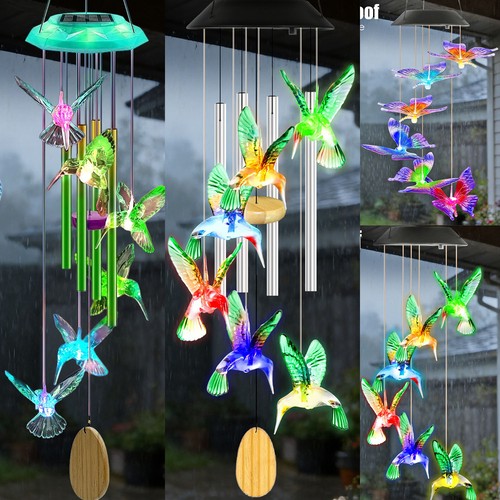 Solar Wind Chimes Muti-Color Changing LED Lights Outdoor Hanging Garden Decor