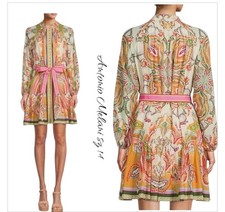 NWT Antonio Melani Brynn pink scarf floral border print mock neck dress size 14