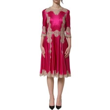 DOLCE & GABBANA Dress Fuchsia Pink Lace Detail A-line Midi IT40/US6/S 2920usd