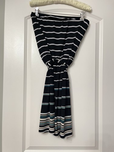 White House Black Market Liquid Knit Striped Strapless Belted Dress Size S Boho