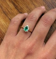 2. Ct Pear Cut Natural Emerald Diamond Proposal Ring 14K solid Yellow gold