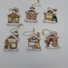 Resin Gingerbread Christmas Ornaments Buildings Decoration Lot of 6 Snowman 2.5"