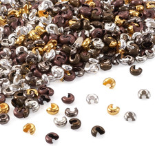 500pcs Mixed Style Iron Crimp Beads Round Crimp Cover Clamp Tips Knot Cover Meta