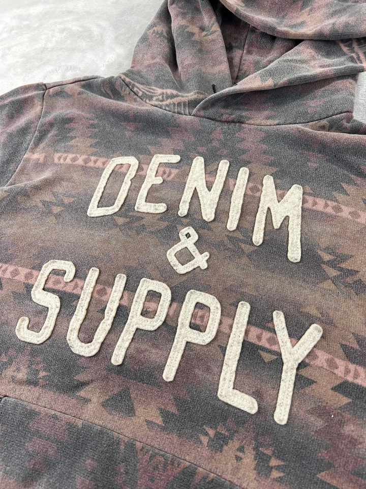 Denim & Supply Ralph Lauren Sudadera con Capucha Para Hombre Gris Medio Azteca Pullover Sudadera Foto 2 de 4