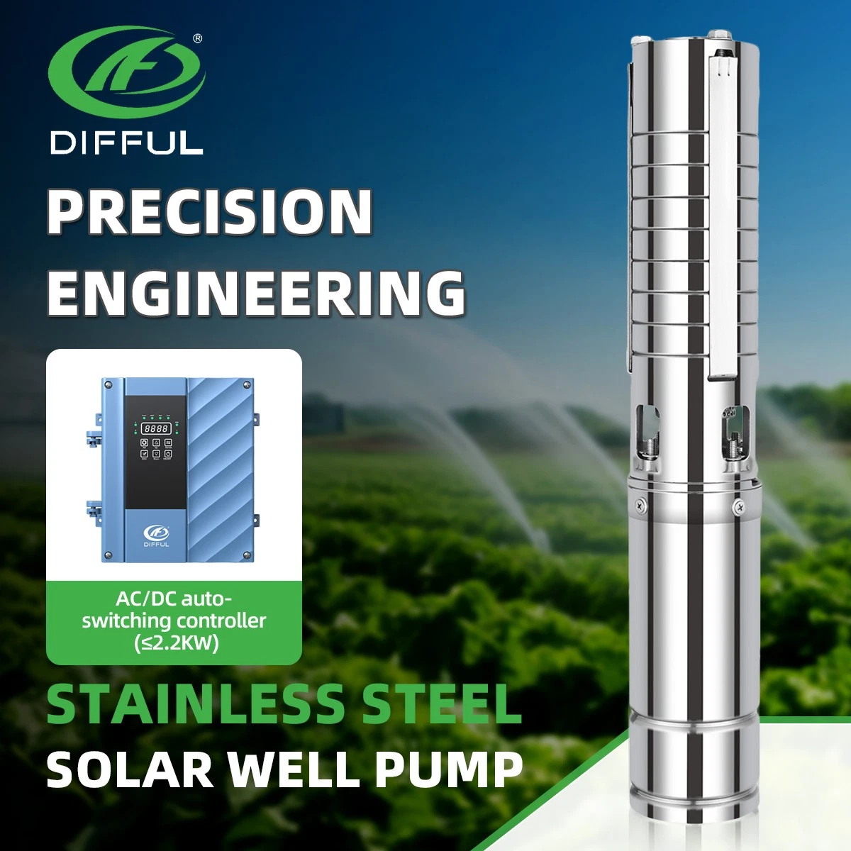 AU STOCK DIFFUL 4" Solar DC/AC Hybrid Water Bore Pump 200m Head 1500W Deep Well