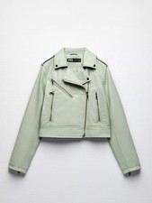 ZARA Giacca Giubbino Giubbotto Biker Mint Menta Turchese eco pelle Similpelle M