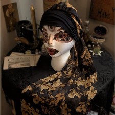 Turban Scarf Head Wrap Black Gold Floral Print