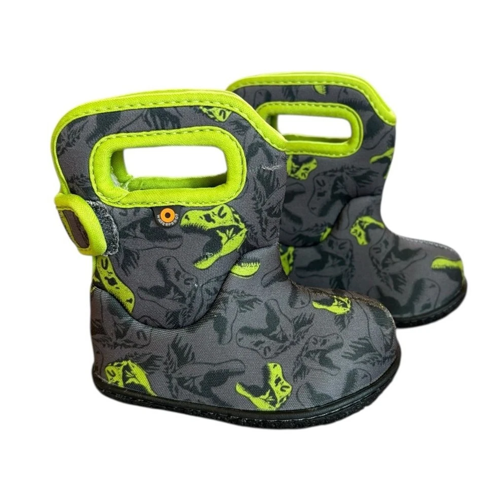 Bogs Cool Dino Print Boots Baby Size 4 Gray and Green - Image 2 of 4