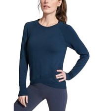 ATHLETA BEYOND SOFT Blue LONG SLEEVE CRISS CROSS SWEATSHIRT Sz SP Small