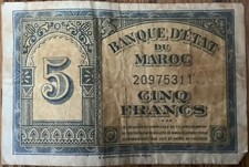 1943 Morocco 5 Francs WW2 Allied Liberation Issue