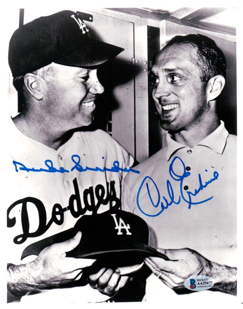 Duke Snider Autographed Signed Los Angeles Dodgers Carl Erskine Dual 8X10 Photo Dodgers BAS 