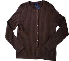 Tommy Hilfiger cable knit Cardigan button front Womens Size M Brown