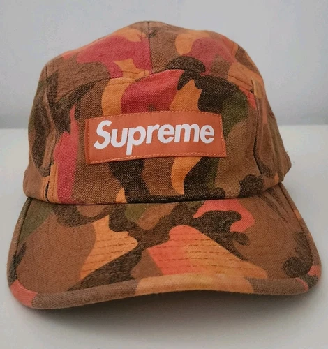 SS24 Supreme Washed Canvas Camp Cap Orange Camo Hat