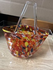 VTG Multicolored Hand Blown Studio Art Glass Purse Shaped Vase Planter