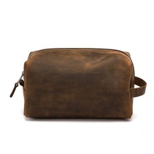 Premium Buffalo Genuine Leather Unisex Dopp Kit Organizer Travel Toiletry Bag...