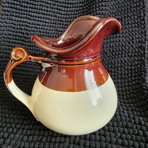 Vintage 1960s McCoy Ceramic Stoneware White & Brown 8" Water Pitcher 7515 USA