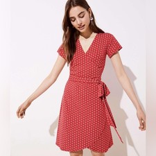 LOFT Floral Knit Wrap Dress In Red
