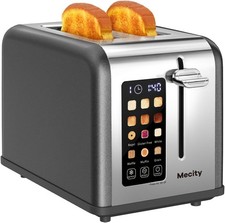 2-Slice Touch Screen Toaster Wide Slot Defrost Reheat Timer Grey
