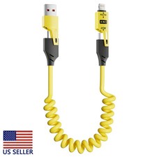 Coiled 4 in 1 Fast Charging Cable 65W USB C to USB C Charger CarPlay Cord