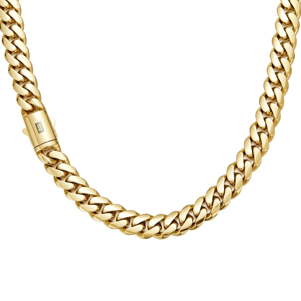 Collares de cadena cubana Hip Hop Miami de acero inoxidable 14k GP de 6-14 mm - Imagen 4 de 4