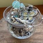Curated Mystery Jewelry Jar/Vase  Vintage Modern Dainty Blues/Whites Silver Blue