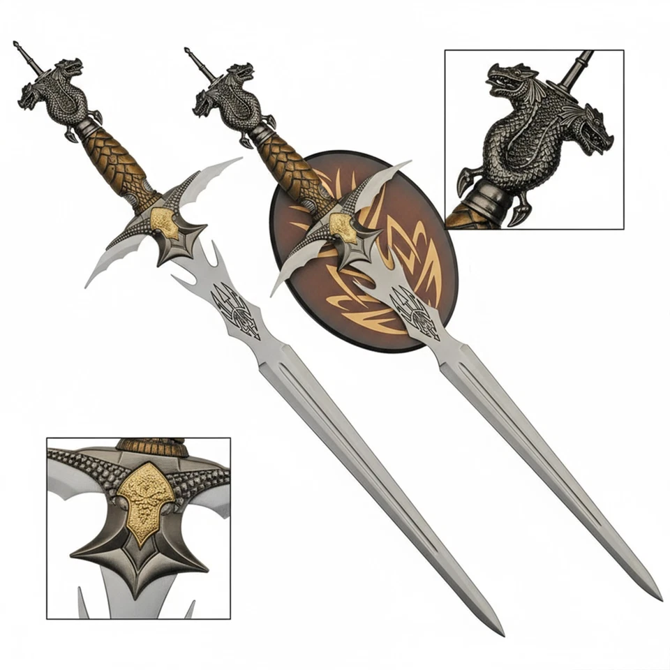 Espada Garra de Dragón 33 Pulgadas Hoja de Acero Inoxidable y Placa de Madera con Símbolo Foto 4 de 4