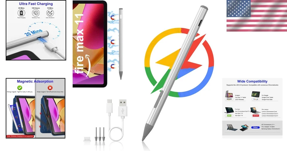 Multi-Device USI 2.0 Stylus Pen - Magnetic Design with Eraser for Precision Work - Image 2 of 4