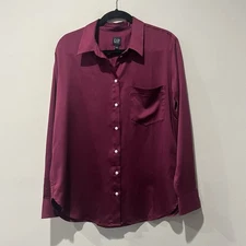 GAP Huckleberry Purple Satin Boyfriend Shirt Women’s Large Sleek Modern Holiday