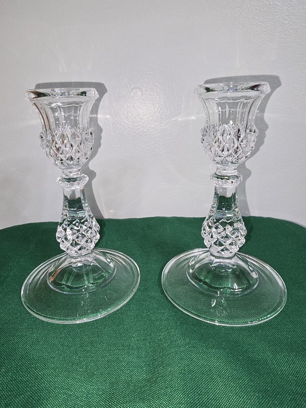 Longchamp Cristal D'Arques 24% Lead Crystal Taper Candlesticks Holder Set of 2