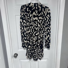 Black and Cream Animal-Print Ruched Mini Dress Size S