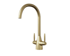 Drammen Dual Lever Kitchen Mixer Tap Brushed Brass Modern Swivel Spout