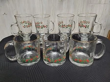 Libby Christmas Holly Berries Gold Rimmed Glasses