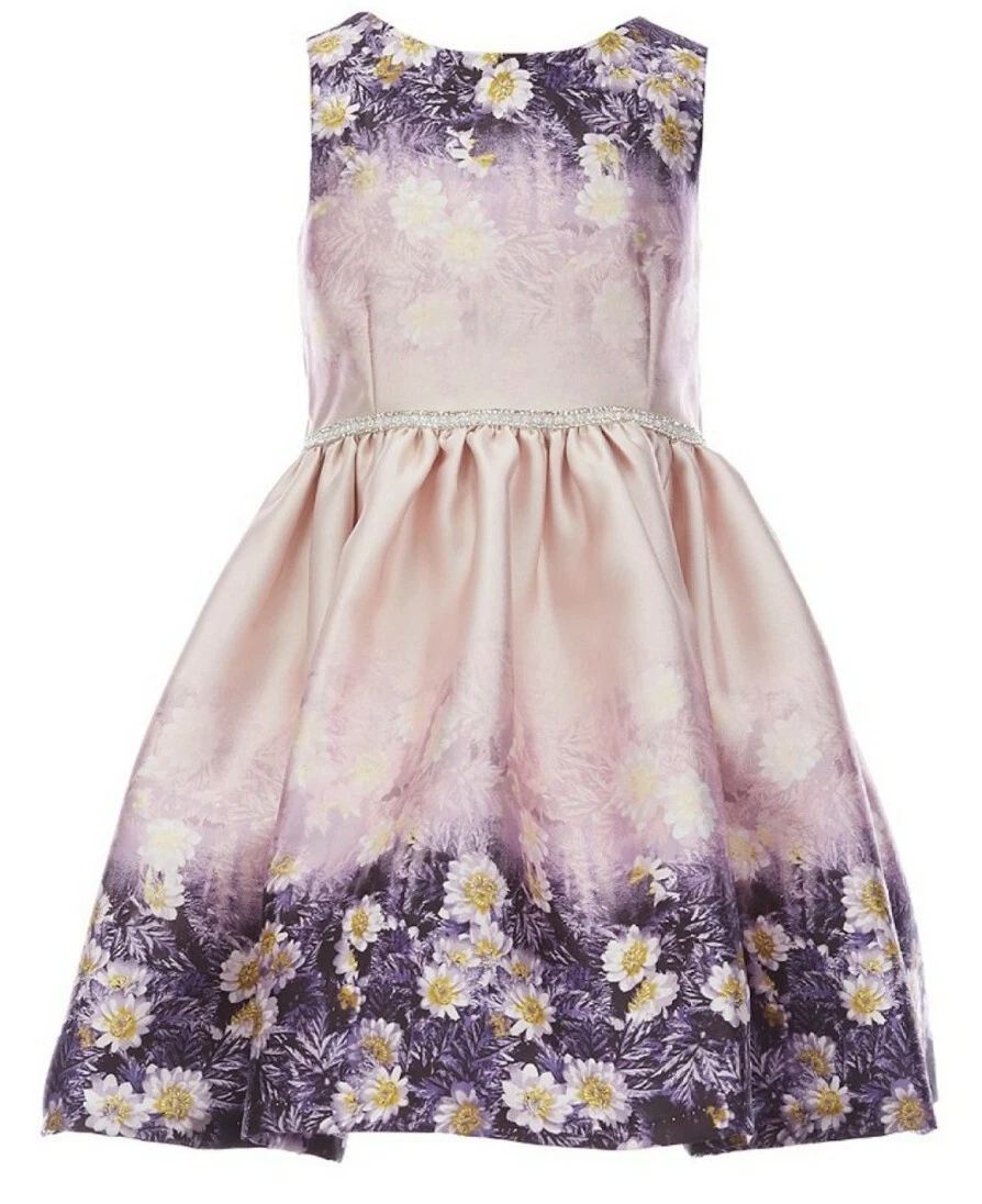 Pippa & Julie Little Girl's Double Floral Border Mikado Fanciful Dress-Size-6X