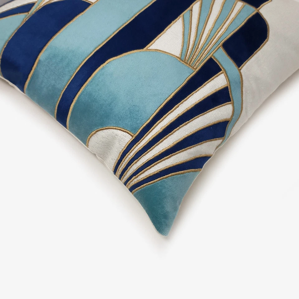 Handmade Art Deco Decorative Throw Pillow Cushion Cover | Blue & Teal - Image 3 of 4