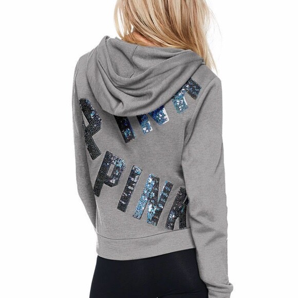 Victoria Secret love Pink Bling Sequin Hoodie Zip Up Jacket