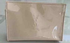 YSL Beaute Pouch Nude Peach Travel Bag Patent Light Tan Toiletry Case New