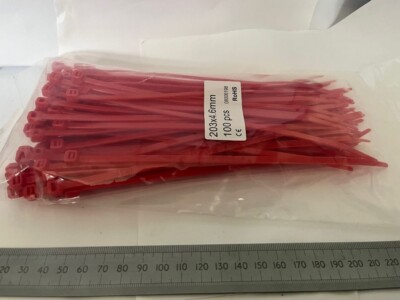 203*4,6 mm ROTE KABELBINDER NYLON KUNSTSTOFF STARK STRAPAZIERFÄHIG REISSVERSCHLUSS BINDER 100 Stück