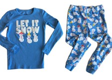 Lands' End Kids Snowman Let It Snow Long John PJ Pajama Set Sz 10 EUC