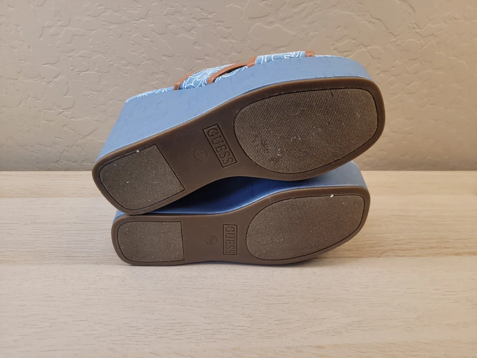 Guess Womens Blue Peep Toe G Print Wedge Heels Size 10 M EUC - Image 3 of 4
