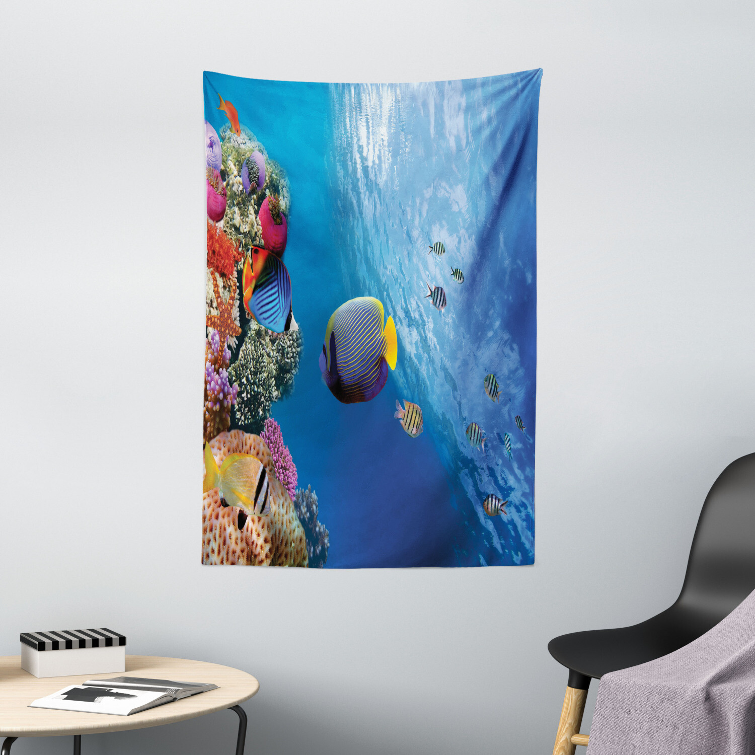 Ocean Life Tapestry Underwater Fish Sea Print Wall Hanging Decor