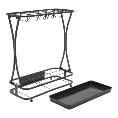 Metal Umbrella Holder Stand Rack Organizer + Drip Tray (18 Slots 20 Hooks) Black - Foto 6 di 6