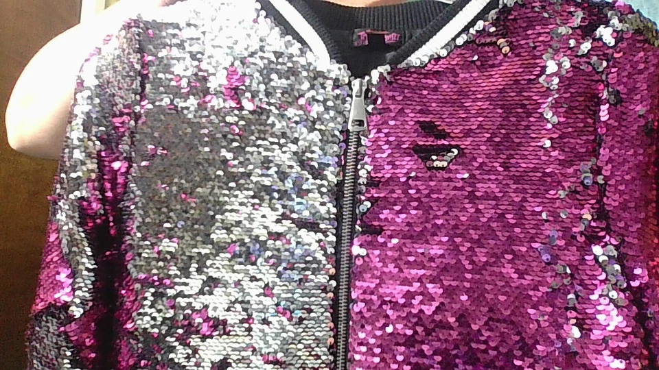 JoJo Siwa Pink & Silver Flip Sequin Bomber Jacket Size XL 14-16 Nickelodeon Coat - Image 2 of 4