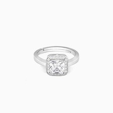 925 Sterling Silver Square-Shaped Solid Ring For Women With Cubic Zirconia
