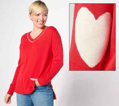 Studio Park x Amy Stran V-Neck Heart Sleeve Sweater Red Size Large L A630700