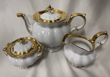 Furstenberg Germany 'Old Paris Porcelain Style' 3-Piece TEA SET w/Heavy Gold