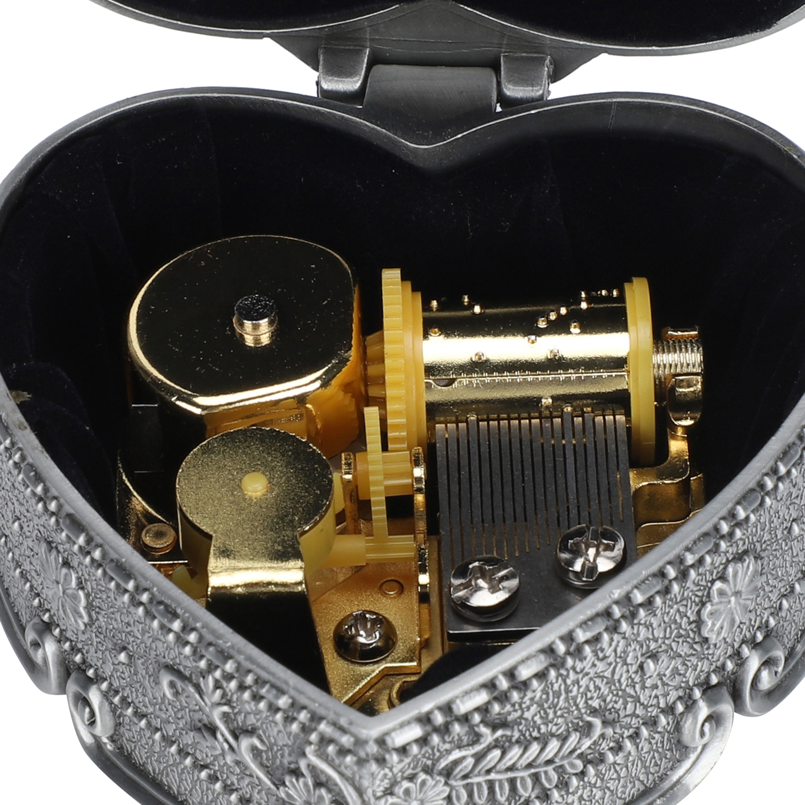 Music Box Wind‑Up Clockwork Heart‑Shaped Emboss Alloy Metal Movement